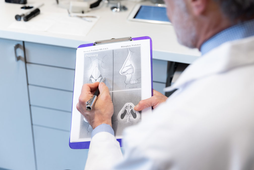 Dr. Pearlman using pictures to explain rhinoplasty