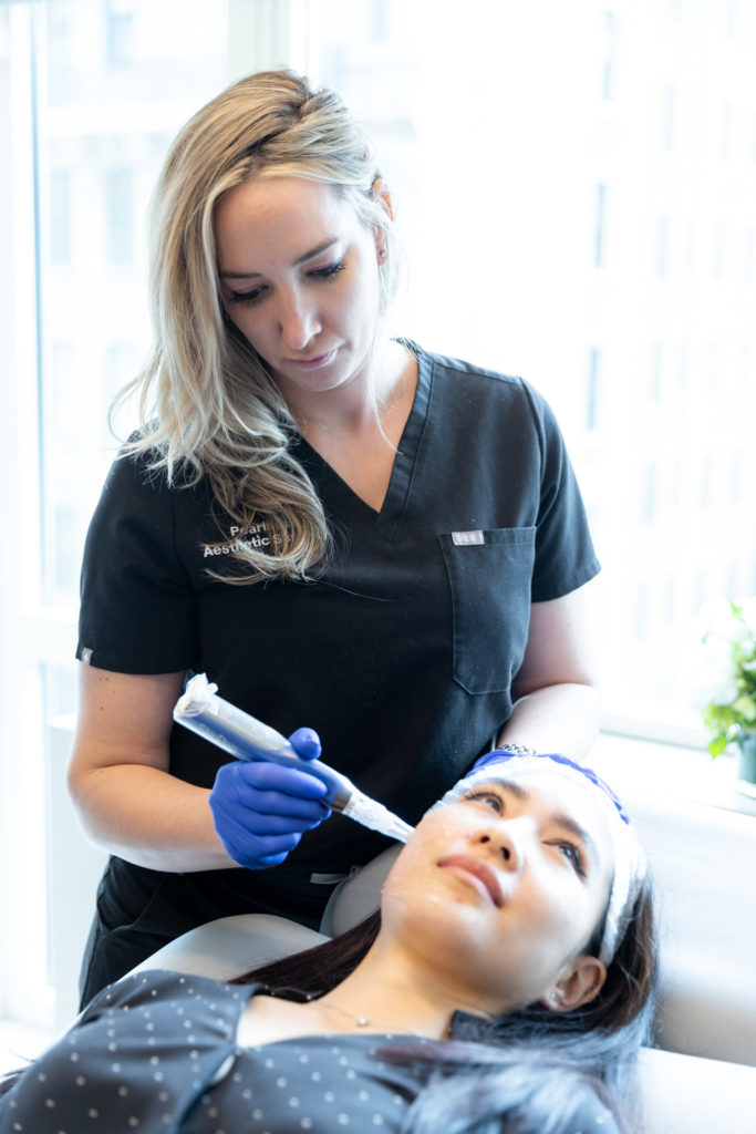 Microneedling treatment on patient